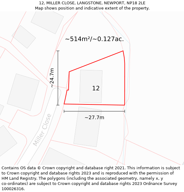 12, MILLER CLOSE, LANGSTONE, NEWPORT, NP18 2LE: Plot and title map