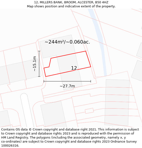 12, MILLERS BANK, BROOM, ALCESTER, B50 4HZ: Plot and title map