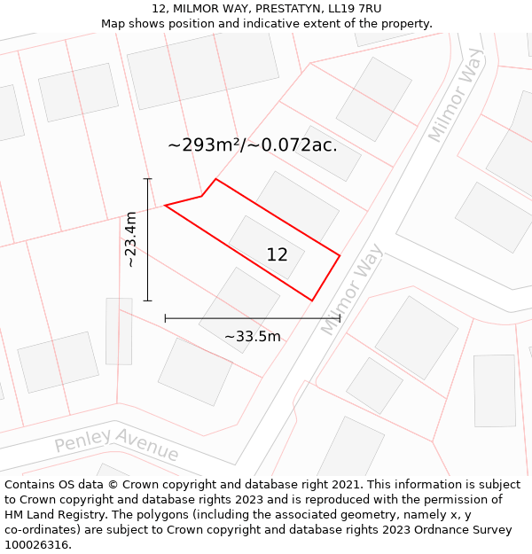 12, MILMOR WAY, PRESTATYN, LL19 7RU: Plot and title map