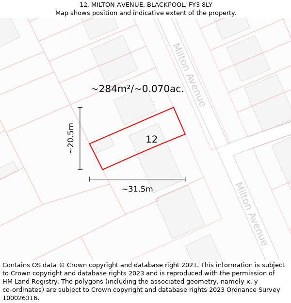 12, MILTON AVENUE, BLACKPOOL, FY3 8LY: Plot and title map