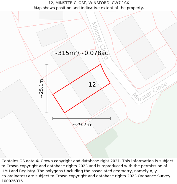 12, MINSTER CLOSE, WINSFORD, CW7 1SX: Plot and title map