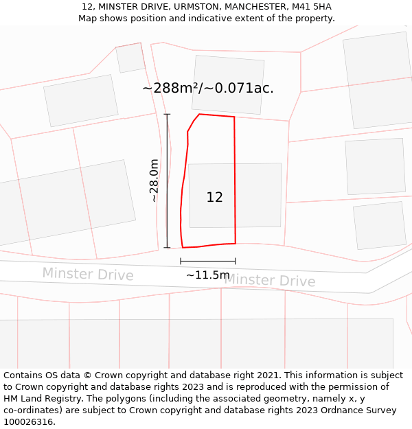 12, MINSTER DRIVE, URMSTON, MANCHESTER, M41 5HA: Plot and title map