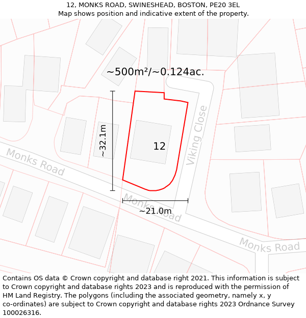 12, MONKS ROAD, SWINESHEAD, BOSTON, PE20 3EL: Plot and title map