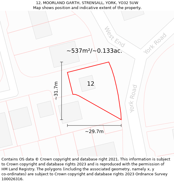 12, MOORLAND GARTH, STRENSALL, YORK, YO32 5UW: Plot and title map