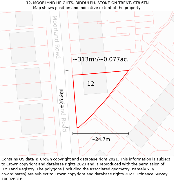 12, MOORLAND HEIGHTS, BIDDULPH, STOKE-ON-TRENT, ST8 6TN: Plot and title map