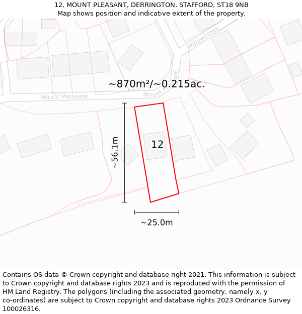 12, MOUNT PLEASANT, DERRINGTON, STAFFORD, ST18 9NB: Plot and title map