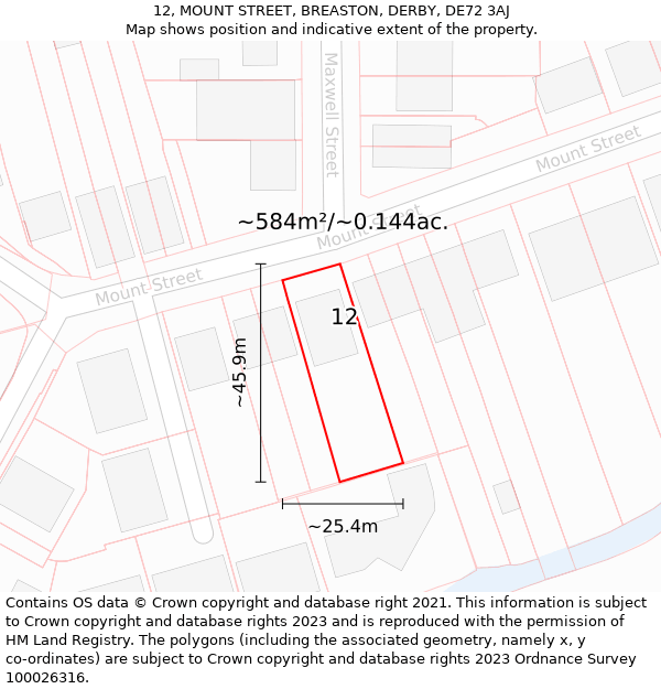 12, MOUNT STREET, BREASTON, DERBY, DE72 3AJ: Plot and title map