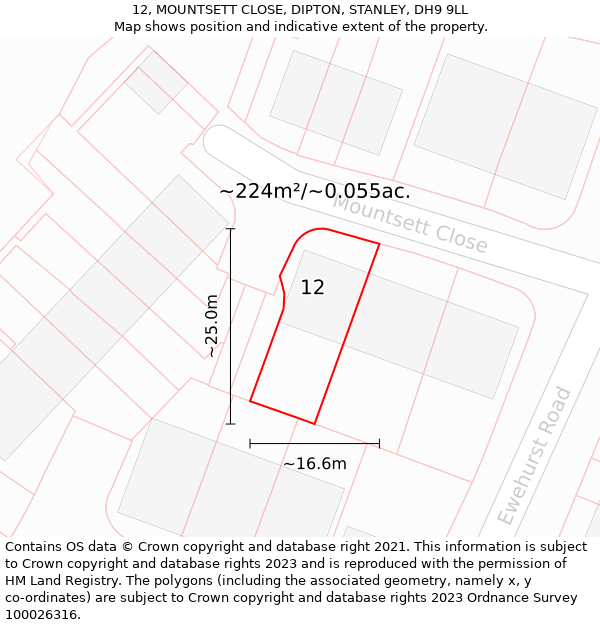 12, MOUNTSETT CLOSE, DIPTON, STANLEY, DH9 9LL: Plot and title map