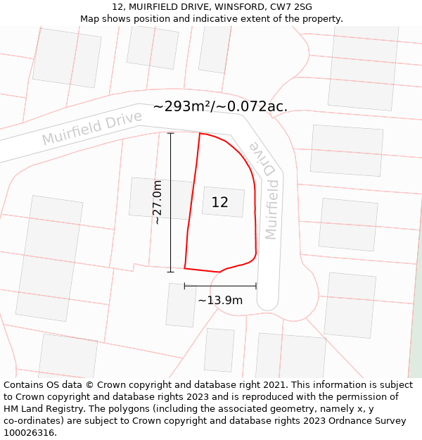 12, MUIRFIELD DRIVE, WINSFORD, CW7 2SG: Plot and title map