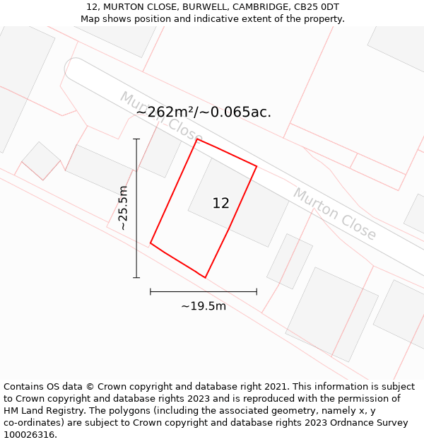 12, MURTON CLOSE, BURWELL, CAMBRIDGE, CB25 0DT: Plot and title map