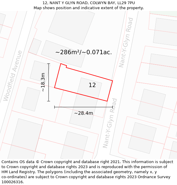 12, NANT Y GLYN ROAD, COLWYN BAY, LL29 7PU: Plot and title map