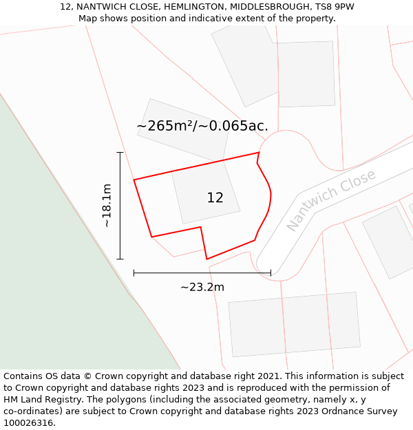 12, NANTWICH CLOSE, HEMLINGTON, MIDDLESBROUGH, TS8 9PW: Plot and title map