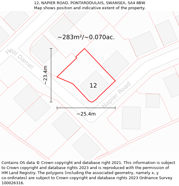 12, NAPIER ROAD, PONTARDDULAIS, SWANSEA, SA4 8BW: Plot and title map