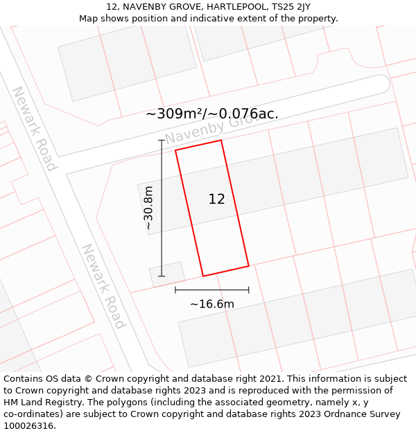 12, NAVENBY GROVE, HARTLEPOOL, TS25 2JY: Plot and title map