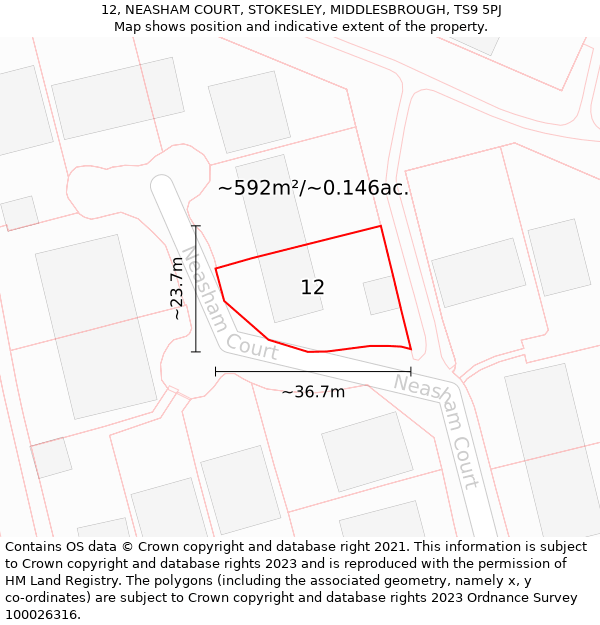 12, NEASHAM COURT, STOKESLEY, MIDDLESBROUGH, TS9 5PJ: Plot and title map