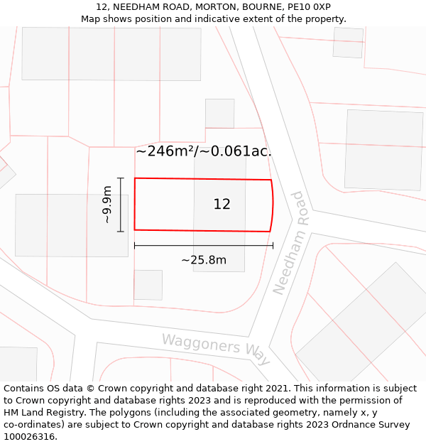 12, NEEDHAM ROAD, MORTON, BOURNE, PE10 0XP: Plot and title map