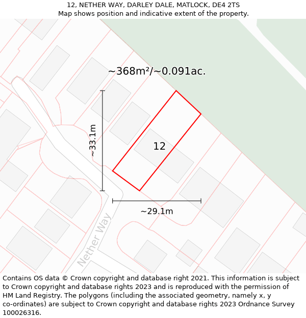 12, NETHER WAY, DARLEY DALE, MATLOCK, DE4 2TS: Plot and title map