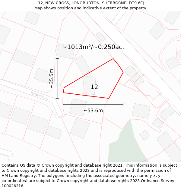 12, NEW CROSS, LONGBURTON, SHERBORNE, DT9 6EJ: Plot and title map