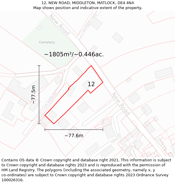 12, NEW ROAD, MIDDLETON, MATLOCK, DE4 4NA: Plot and title map