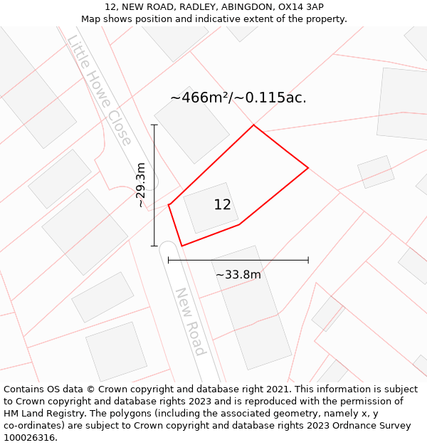 12, NEW ROAD, RADLEY, ABINGDON, OX14 3AP: Plot and title map