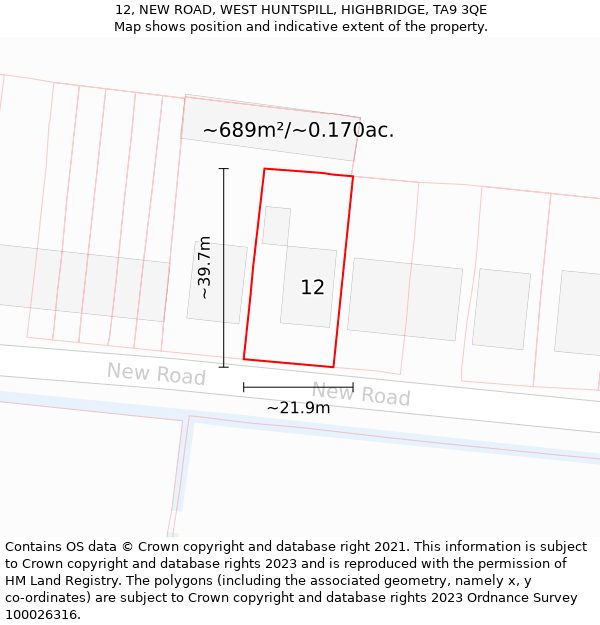 12, NEW ROAD, WEST HUNTSPILL, HIGHBRIDGE, TA9 3QE: Plot and title map