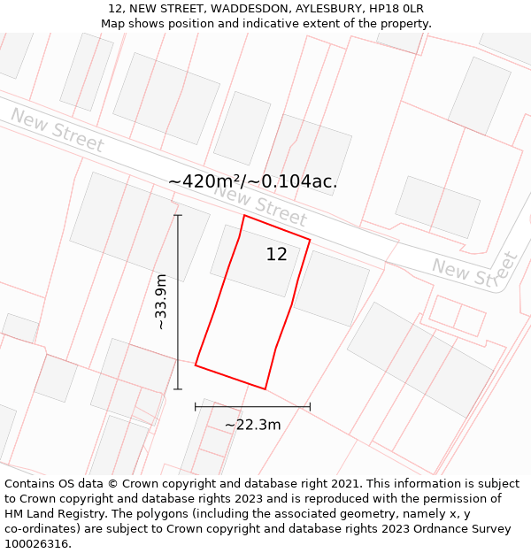 12, NEW STREET, WADDESDON, AYLESBURY, HP18 0LR: Plot and title map