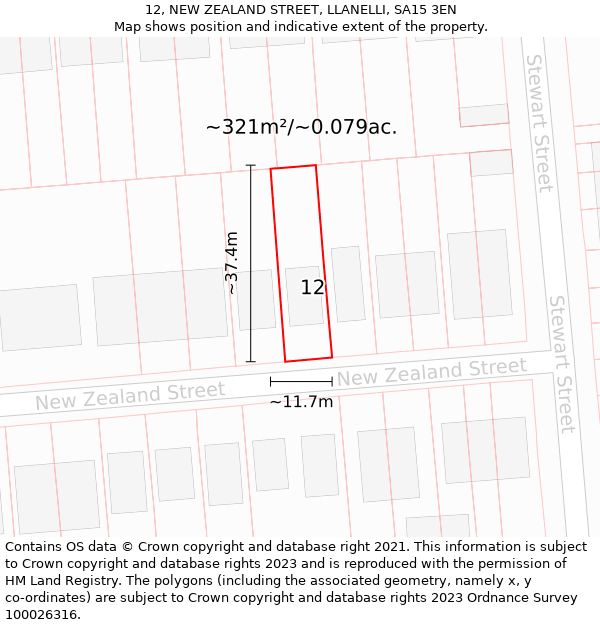 12, NEW ZEALAND STREET, LLANELLI, SA15 3EN: Plot and title map