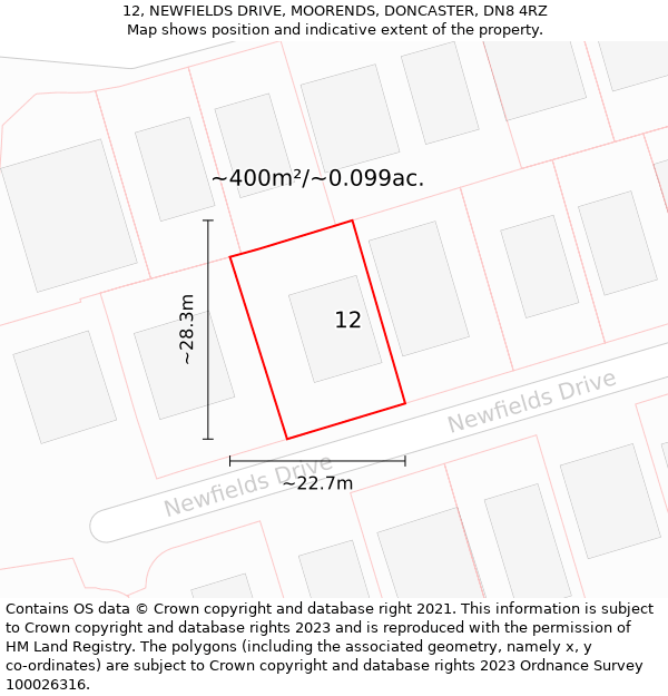 12, NEWFIELDS DRIVE, MOORENDS, DONCASTER, DN8 4RZ: Plot and title map