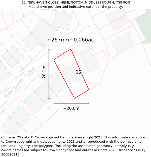 12, NEWHAVEN CLOSE, HEMLINGTON, MIDDLESBROUGH, TS8 9QG: Plot and title map