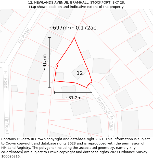 12, NEWLANDS AVENUE, BRAMHALL, STOCKPORT, SK7 2JU: Plot and title map