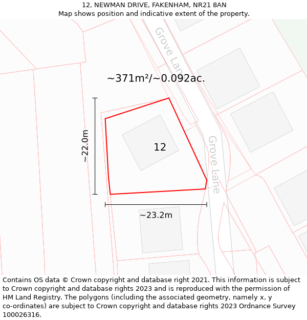 12, NEWMAN DRIVE, FAKENHAM, NR21 8AN: Plot and title map