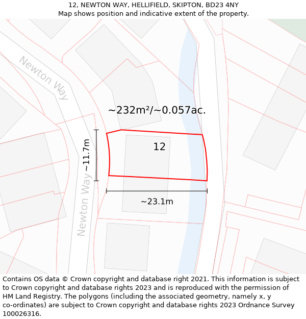 12, NEWTON WAY, HELLIFIELD, SKIPTON, BD23 4NY: Plot and title map