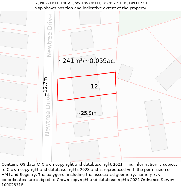 12, NEWTREE DRIVE, WADWORTH, DONCASTER, DN11 9EE: Plot and title map