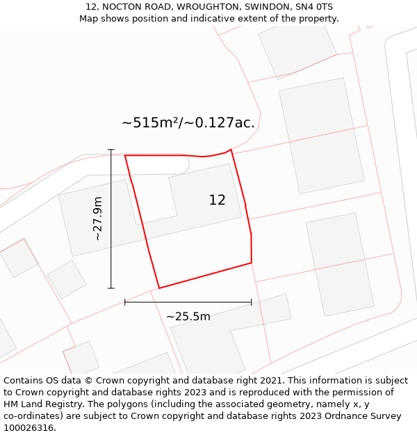 12, NOCTON ROAD, WROUGHTON, SWINDON, SN4 0TS: Plot and title map