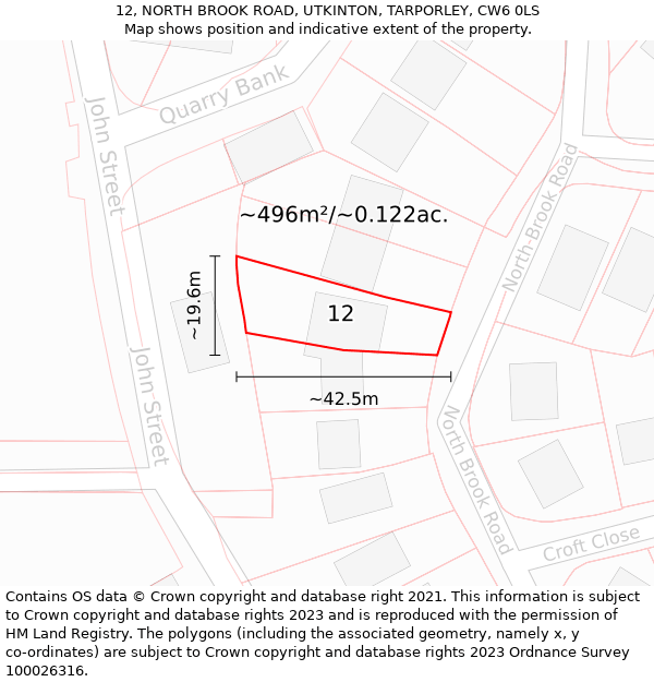 12, NORTH BROOK ROAD, UTKINTON, TARPORLEY, CW6 0LS: Plot and title map