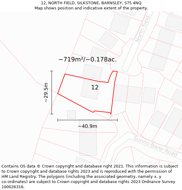 12, NORTH FIELD, SILKSTONE, BARNSLEY, S75 4NQ: Plot and title map