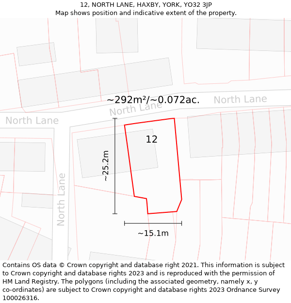 12, NORTH LANE, HAXBY, YORK, YO32 3JP: Plot and title map