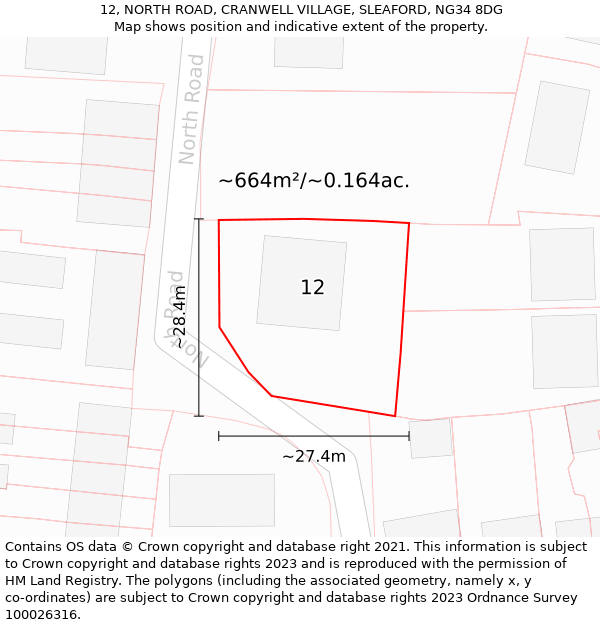 12, NORTH ROAD, CRANWELL VILLAGE, SLEAFORD, NG34 8DG: Plot and title map