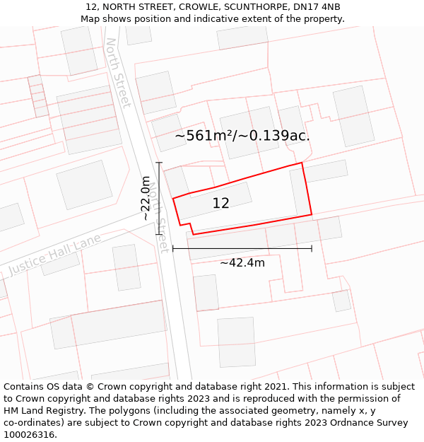 12, NORTH STREET, CROWLE, SCUNTHORPE, DN17 4NB: Plot and title map