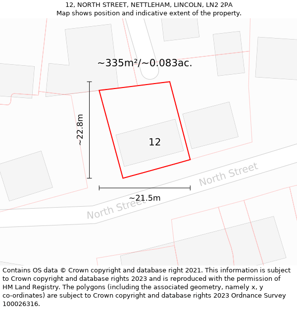 12, NORTH STREET, NETTLEHAM, LINCOLN, LN2 2PA: Plot and title map