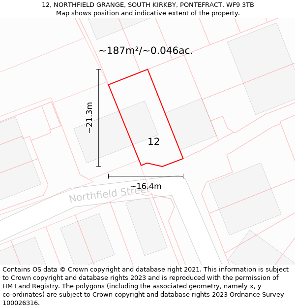 12, NORTHFIELD GRANGE, SOUTH KIRKBY, PONTEFRACT, WF9 3TB: Plot and title map