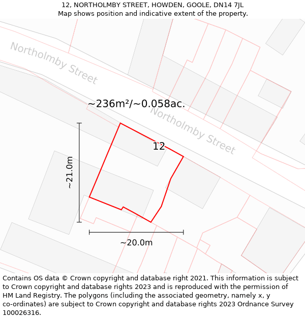 12, NORTHOLMBY STREET, HOWDEN, GOOLE, DN14 7JL: Plot and title map