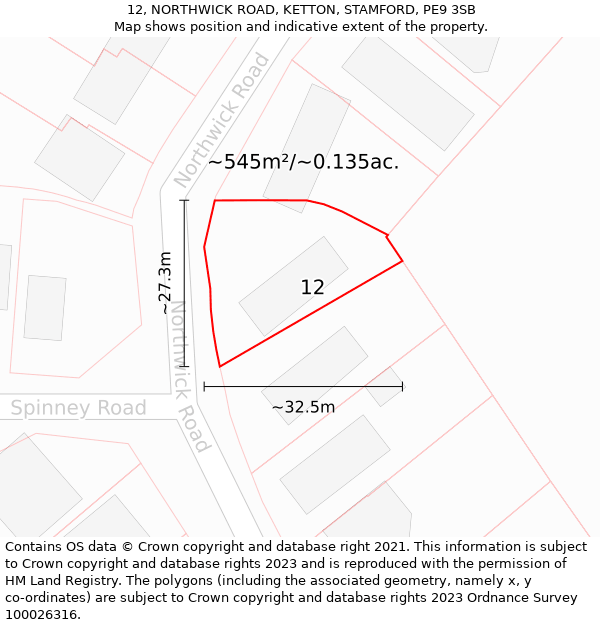 12, NORTHWICK ROAD, KETTON, STAMFORD, PE9 3SB: Plot and title map