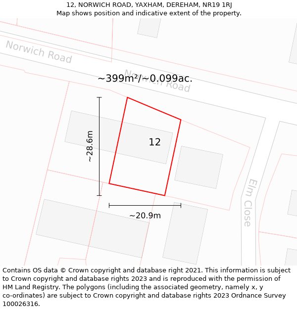 12, NORWICH ROAD, YAXHAM, DEREHAM, NR19 1RJ: Plot and title map