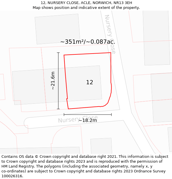 12, NURSERY CLOSE, ACLE, NORWICH, NR13 3EH: Plot and title map