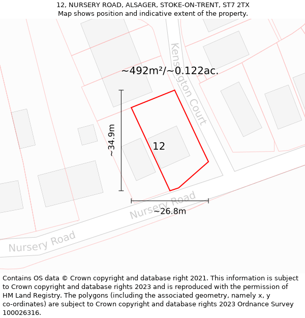 12, NURSERY ROAD, ALSAGER, STOKE-ON-TRENT, ST7 2TX: Plot and title map
