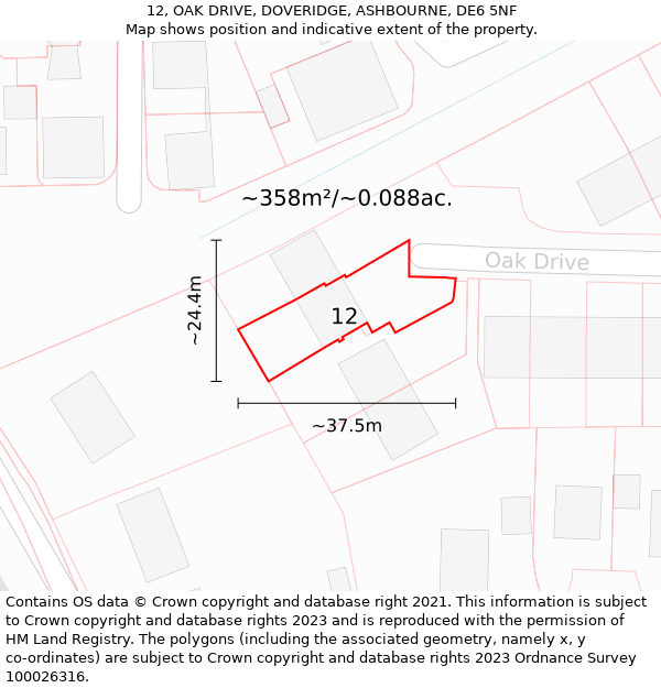 12, OAK DRIVE, DOVERIDGE, ASHBOURNE, DE6 5NF: Plot and title map