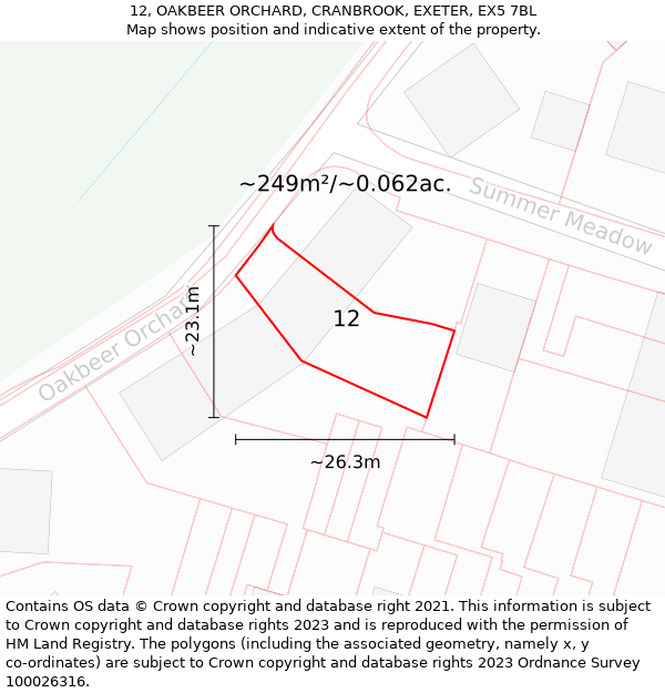 12, OAKBEER ORCHARD, CRANBROOK, EXETER, EX5 7BL: Plot and title map