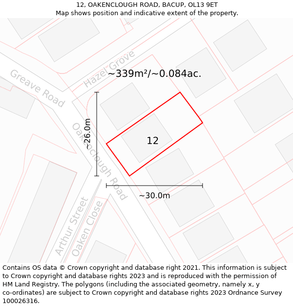 12, OAKENCLOUGH ROAD, BACUP, OL13 9ET: Plot and title map