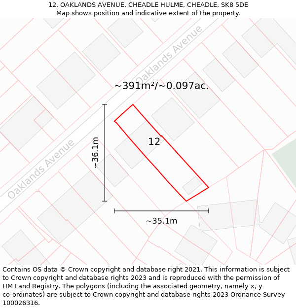 12, OAKLANDS AVENUE, CHEADLE HULME, CHEADLE, SK8 5DE: Plot and title map